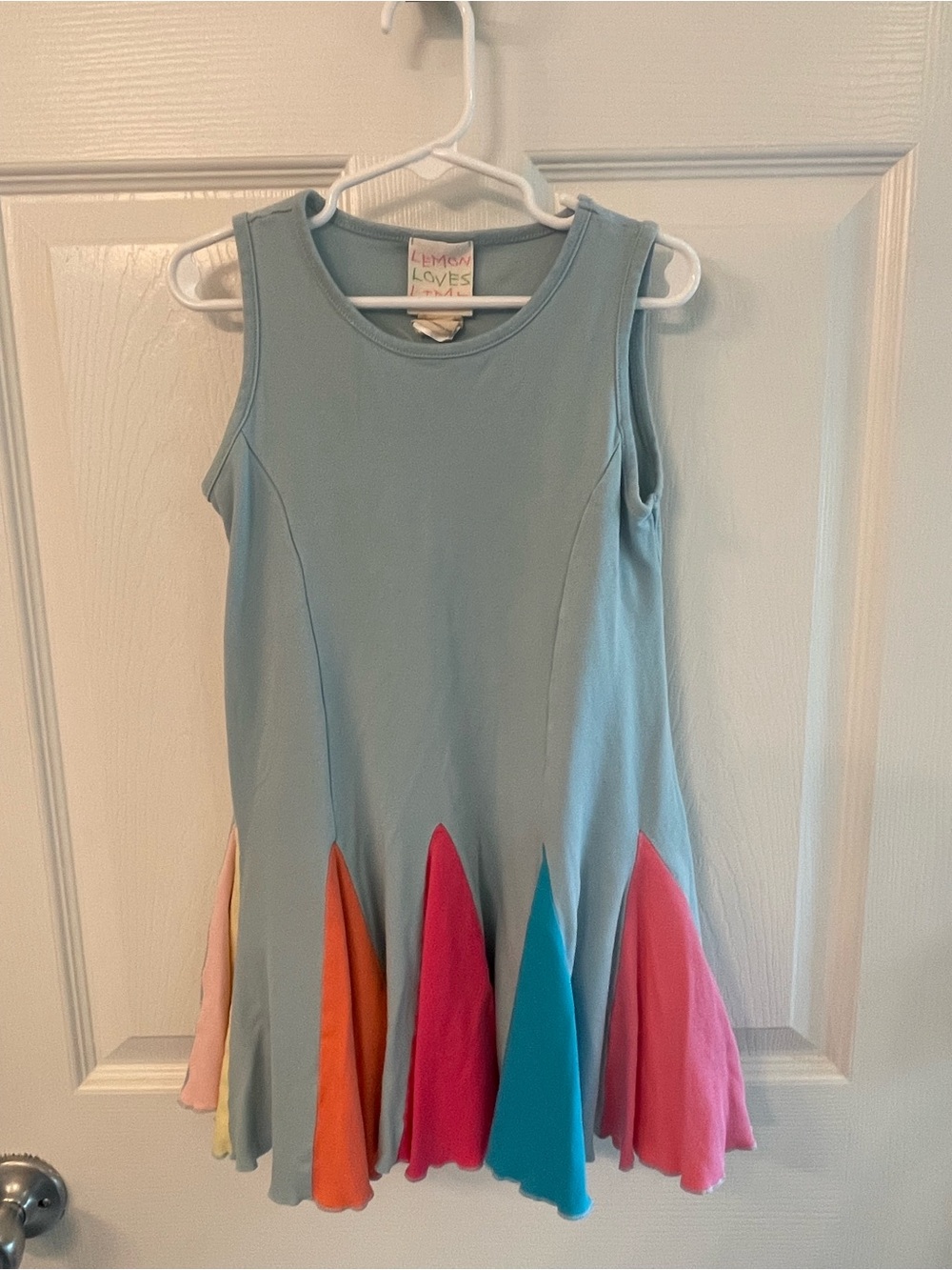 Lemon Loves Lime Light Blue Tank Dress with Rainbow Panel Skirt
